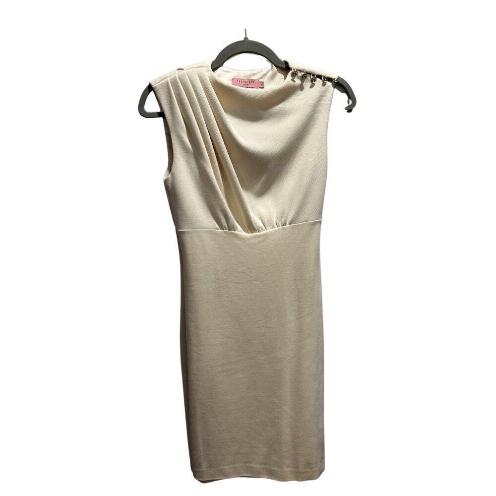 Ted Baker London Ivory Pleated Shoulder Bodycon Dress - Size 1 (Small)